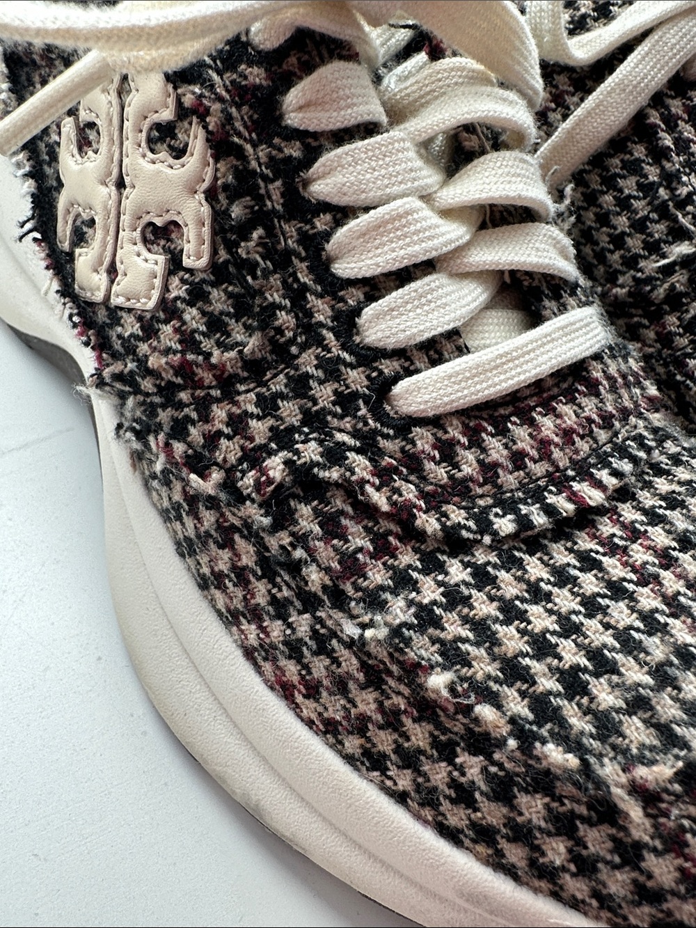 Tory Burch Houndstooth Tweed Lace-Up Sneakers in Black & Cream - Picture 10 of 10